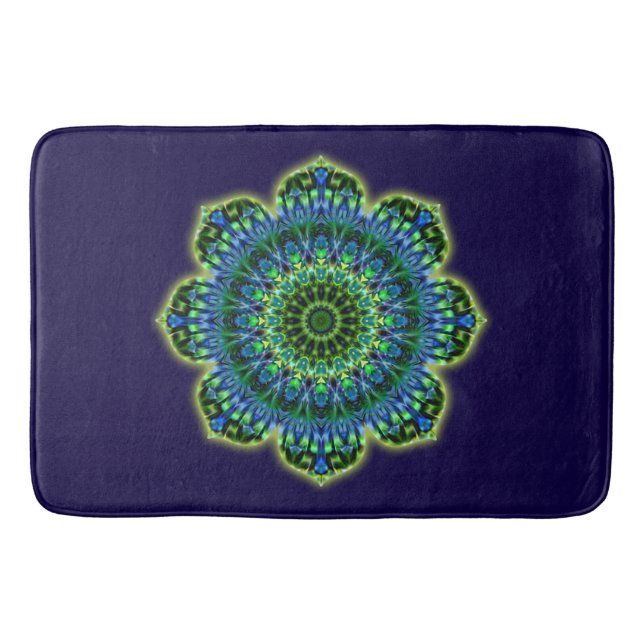 Mandala Lotus green blue + your backgr. & ideas Bathroom Mat (Front)