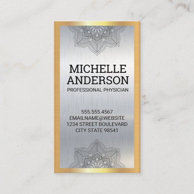 Mandala Lotus | Metallic Background Business Card (Front)