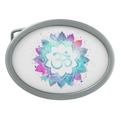  Mandala Lotus OM  AUM Symbol Watercolor Belt Buckle