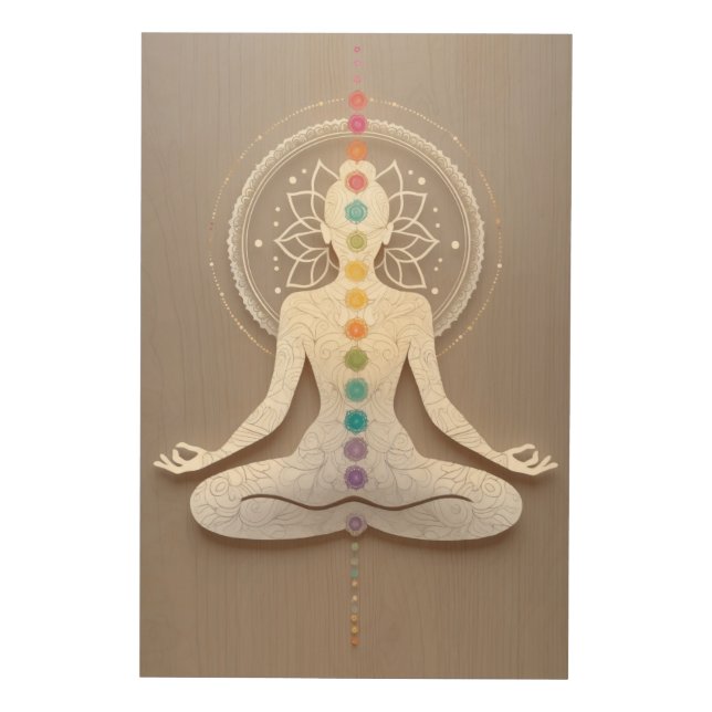 Mandala Lotus Pose Silhouette – Aligned Chakras Wood Wall Art (Front)