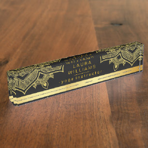 Mandala Lotus Yoga Holistic Gold Classic Name Plate