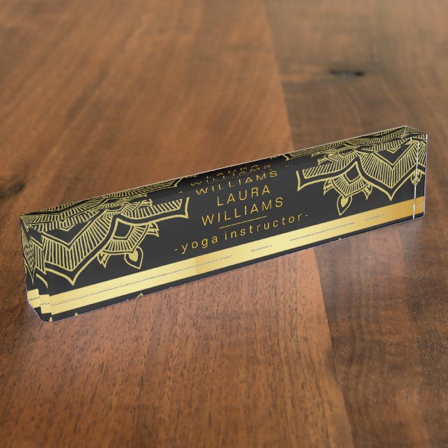 Mandala Lotus Yoga Holistic Gold Classic Name Plate (Side)