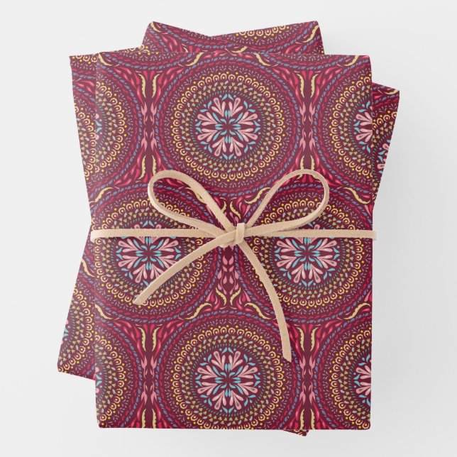 Mandala Magenta Design Wrapping Paper Sheets (In situ)