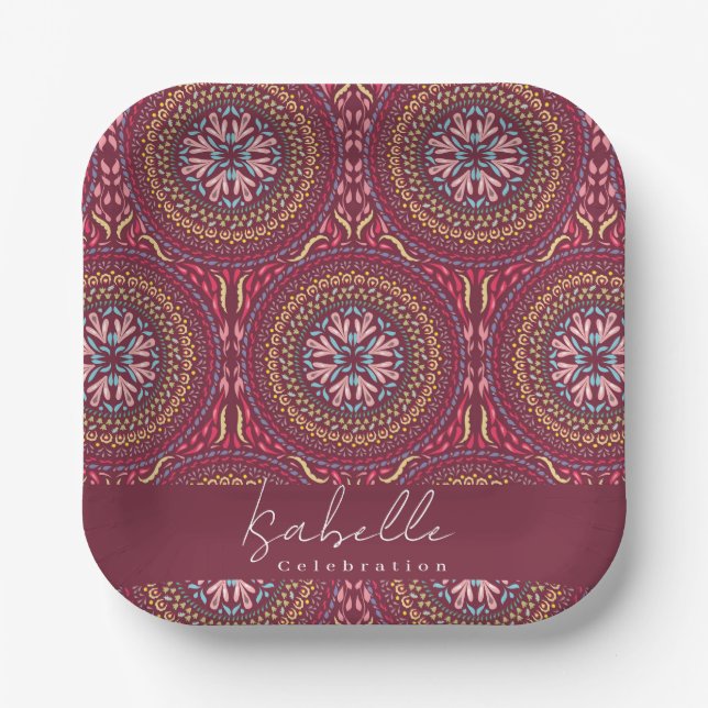 Mandala Magenta Paper Plates (Front)