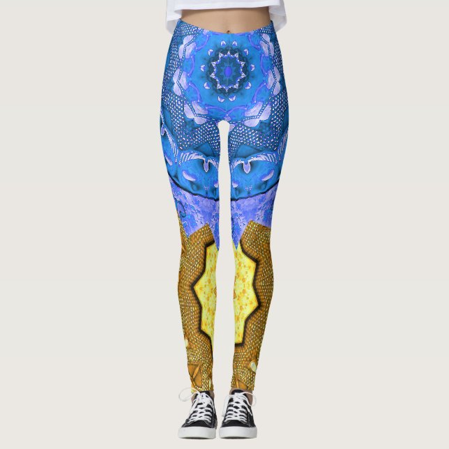 Mandala Magic Blue & Gold Leggings (Front)