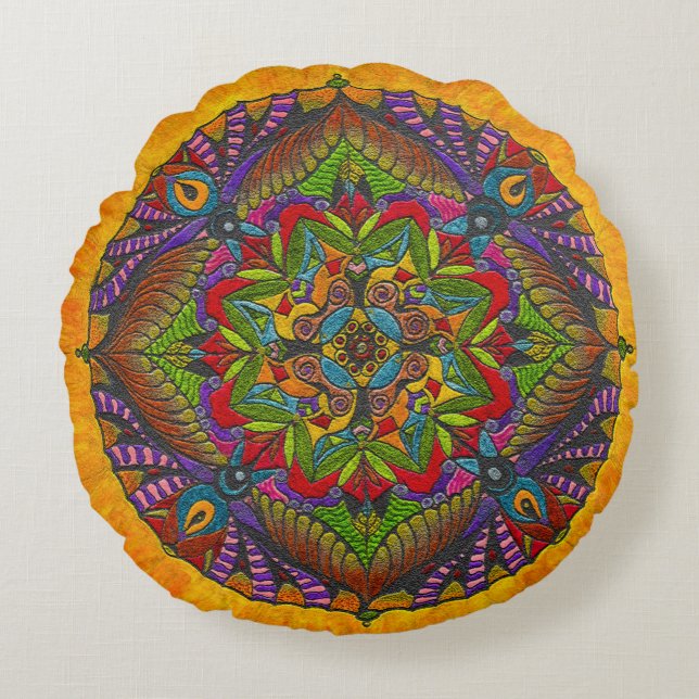 Mandala Meditation Floor Pillow Cushion Sunflower (Front)