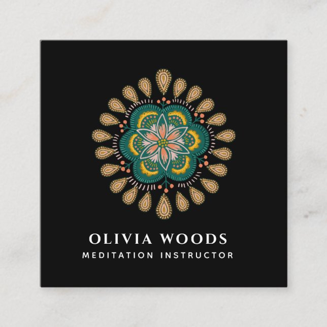 Mandala Meditation Instructor Square Business Card (Front)