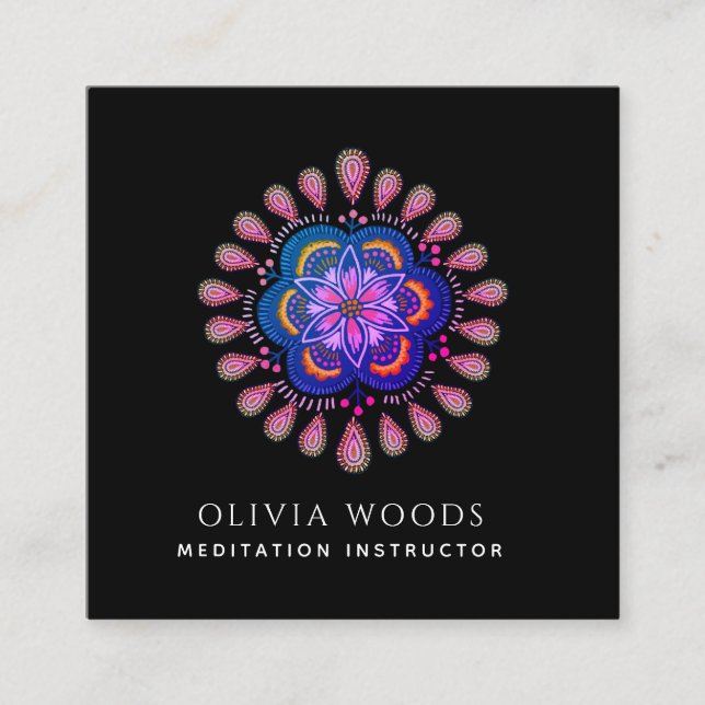 Mandala Meditation Instructor Square Business Card (Front)