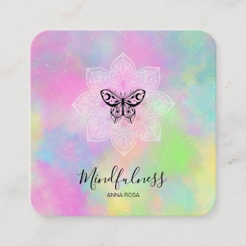  Mandala Meditation Mindfulness Yoga Butterfly Square Business Card