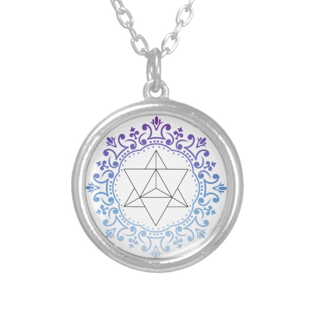 Mandala Merkaba Yoga Spiritual Meditation  Silver Plated Necklace (Front)