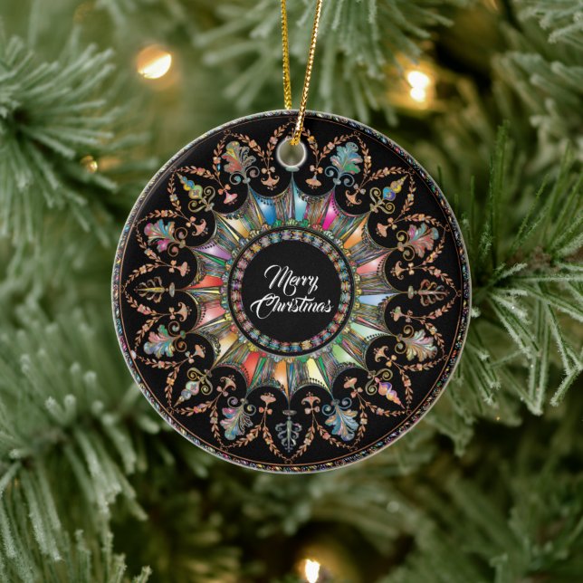 Mandala, Merry Christmas  Ceramic Ornament (Tree)