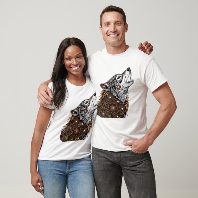 Mandala Mirror Work Wolf Art T-Shirt (Unisex)
