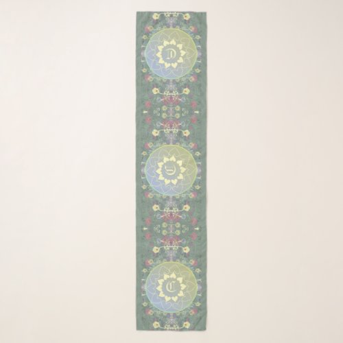 Mandala Monogram on Wildflower Symmetry Scarf