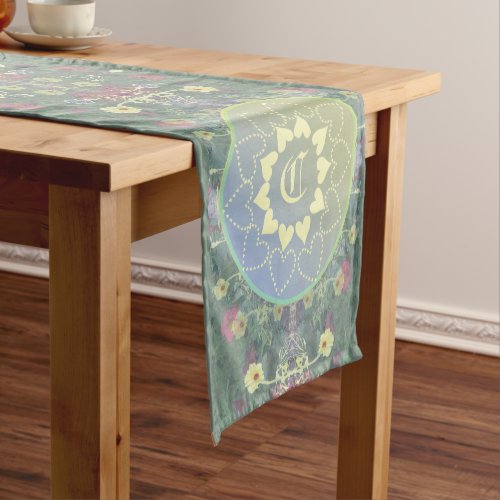 Mandala Monogram on Wildflower Symmetry Short Table Runner