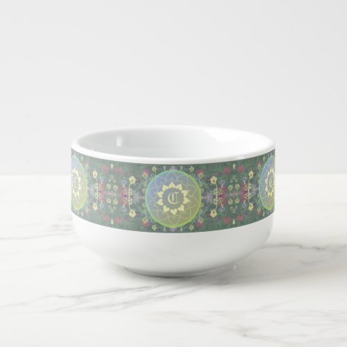 Mandala Monogram on Wildflower Symmetry Soup Mug