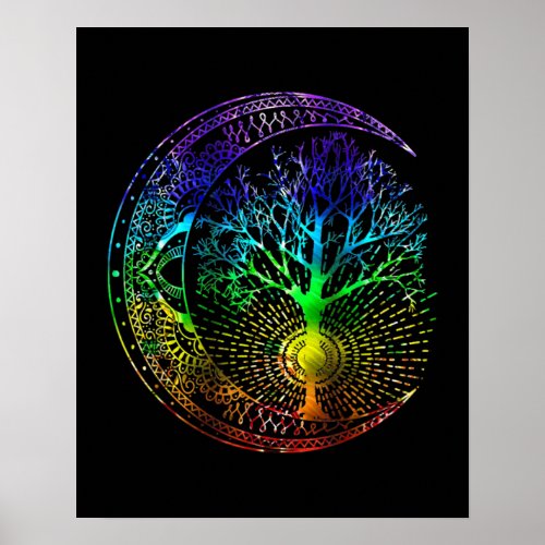 Mandala Moon Chakra Tree of Life Poster