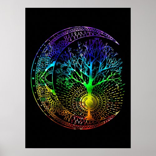 Mandala Moon Chakra Tree of Life Poster