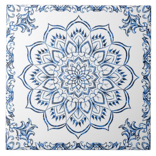 Mandala Moroccan blue flower accent tile
