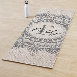 Mandala Name Monogram Monochrome Light Gray Yoga Mat