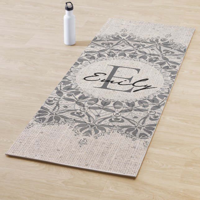 Mandala Name Monogram Monochrome Light Gray Yoga Mat (In Situ)
