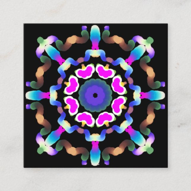 *~* Mandala Neon Reiki Yoga Healing Arts Square Business Card (Front)