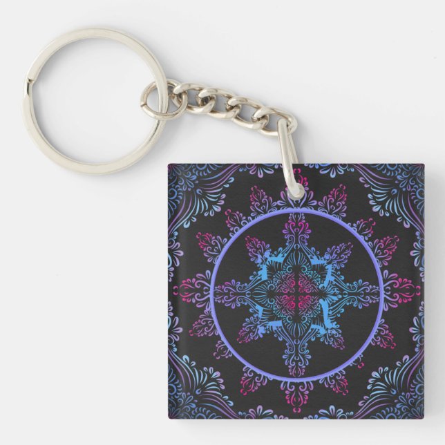 Mandala Night Flower Keychain (Front)