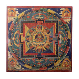 Mandala of Amitayus. 19th century Tibetan school Ceramic Tile