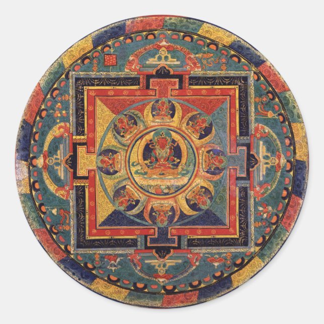 Mandala of Amitayus. 19th century Tibetan school Classic Round Sticker (Front)