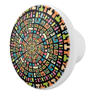 Mandala of Letters in Color Button Ceramic Knob