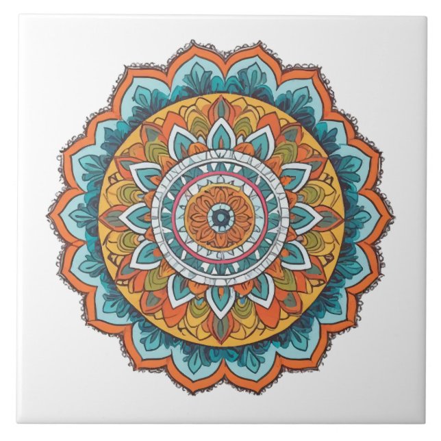 mandala of various colors ceramic tile (Front)