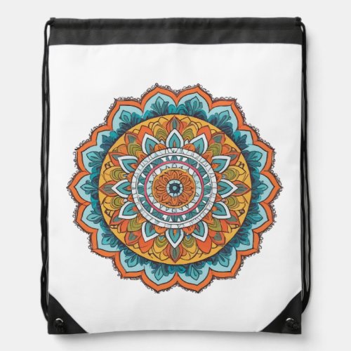 mandala of various colors drawstring bag