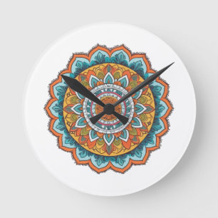 mandala of various colors round clock