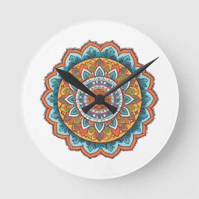 mandala of various colors round clock (Front)