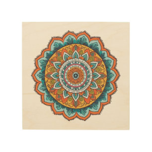 mandala of various colors wood wall art