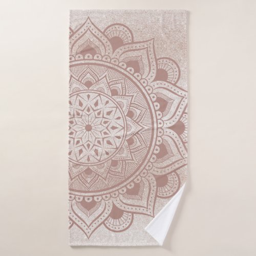 Mandala Om Glitter Rose Gold Dusty Pink Chic Yogi  Bath Towel