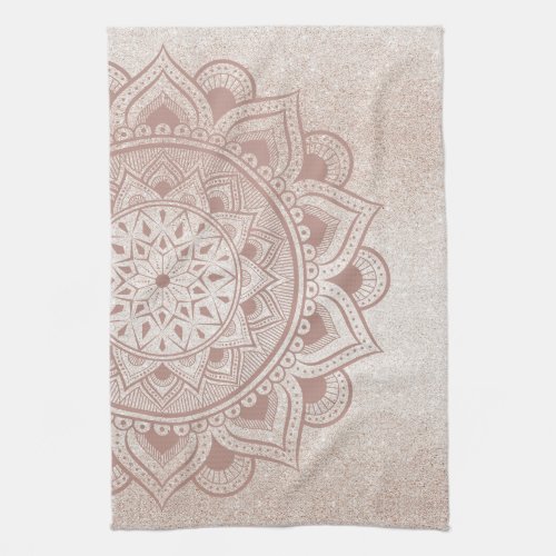 Mandala Om Glitter Rose Gold Dusty Pink Yoga Home Kitchen Towel