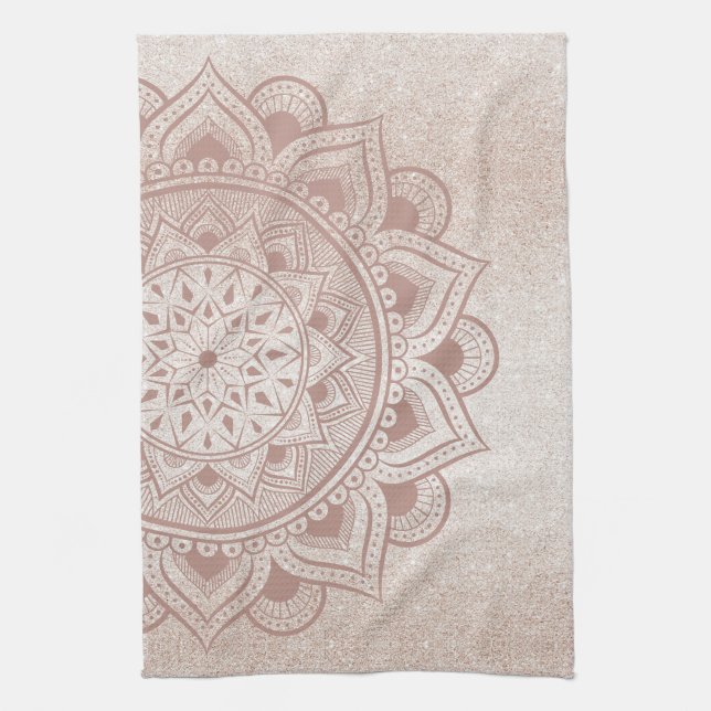 Mandala Om Glitter Rose Gold Dusty Pink Yoga Home Kitchen Towel (Vertical)