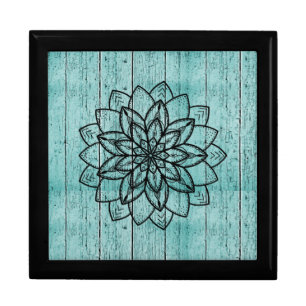 Mandala on Aged Blue Wood Gift Box