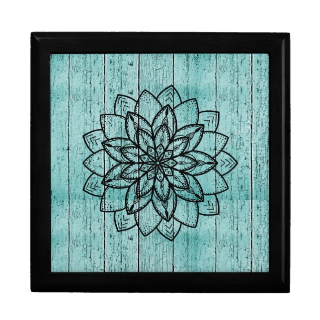 Mandala on Aged Blue Wood Gift Box (Front)