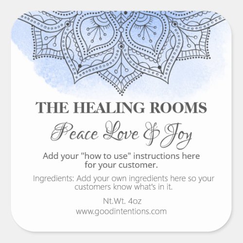 Mandala On Blue Watercolor Natural Therapy Labels
