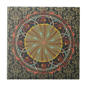 Mandala on damask Boho Bohemian retro Ceramic Tile
