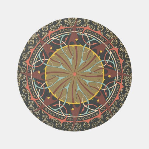 Mandala on damask Boho Bohemian retro Outdoor Rug