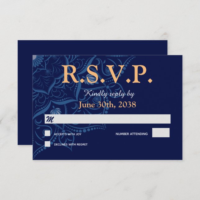 Mandala on Royal Blue Wedding RSVP Response (Front/Back)