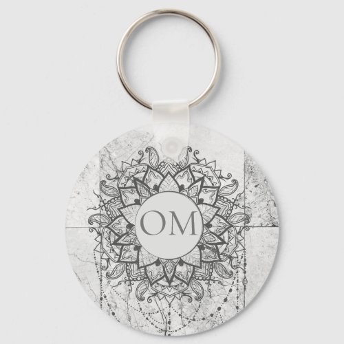 Mandala on Silver Marble  Keychain