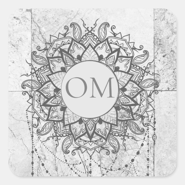 Mandala on Silver Marble   Square Sticker (Front)