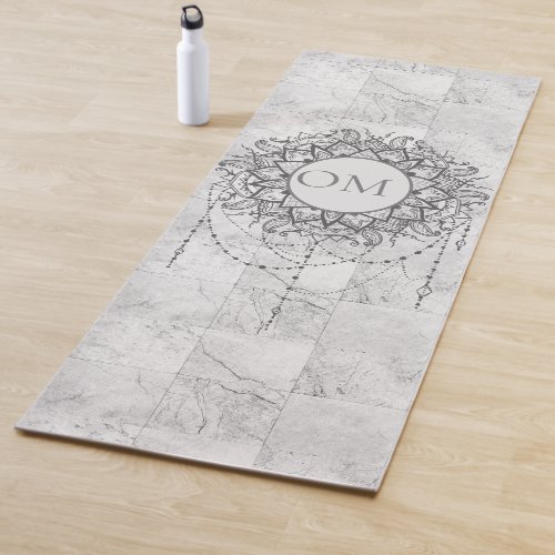 Mandala on Silver Marble  Yoga Mat