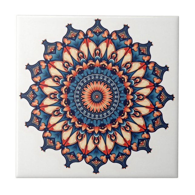 Mandala on white ceramic tile (Front)