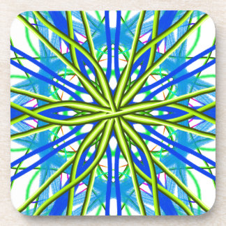 Mandala On White With Yellow And Blue Beverage Coaster