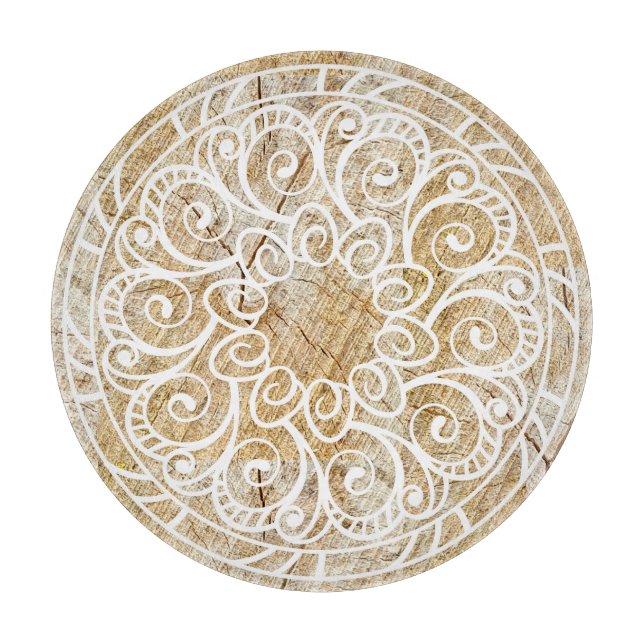 Mandala on wood cutting board (Front)