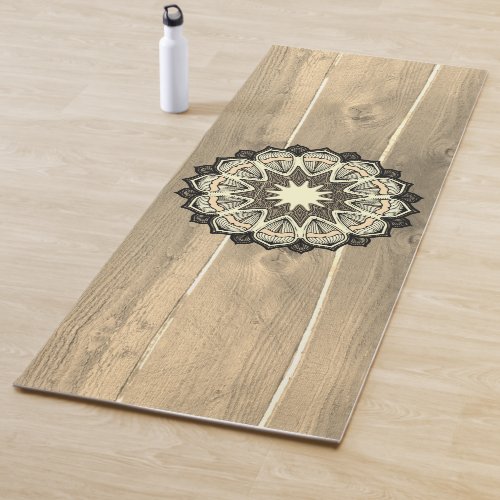 Mandala on wood yoga mat